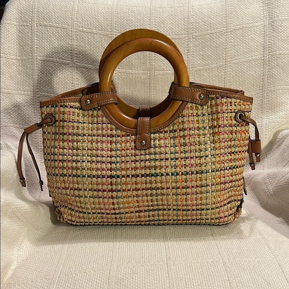 FOSSIL Multicolor Woven Tote with Wooden Handles - Picture 1 of 8